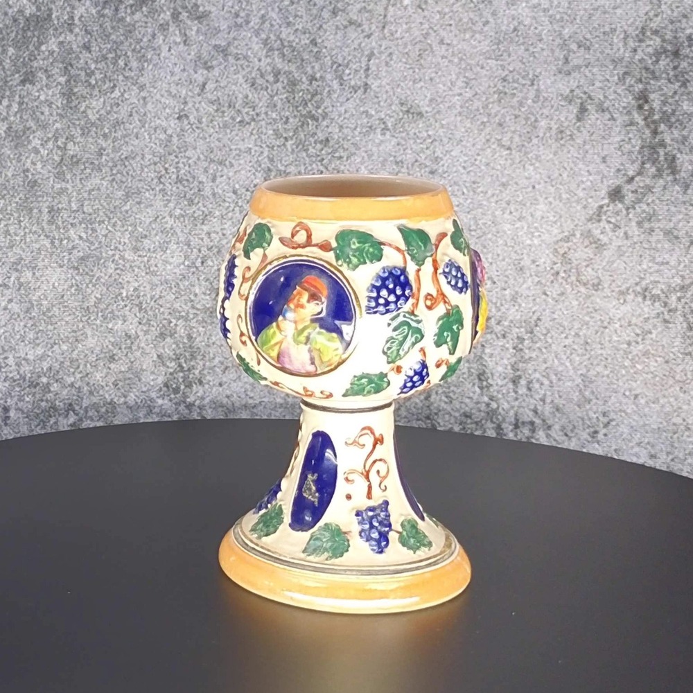 Vintage German Nürnberg Souvenir Pottery Vase Goblet Town Scene Man Portrait‎